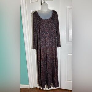 Soft Surroundings Long Sleeve Dress Petite Large Maxi EUC Deep Scoop Neck   AA09